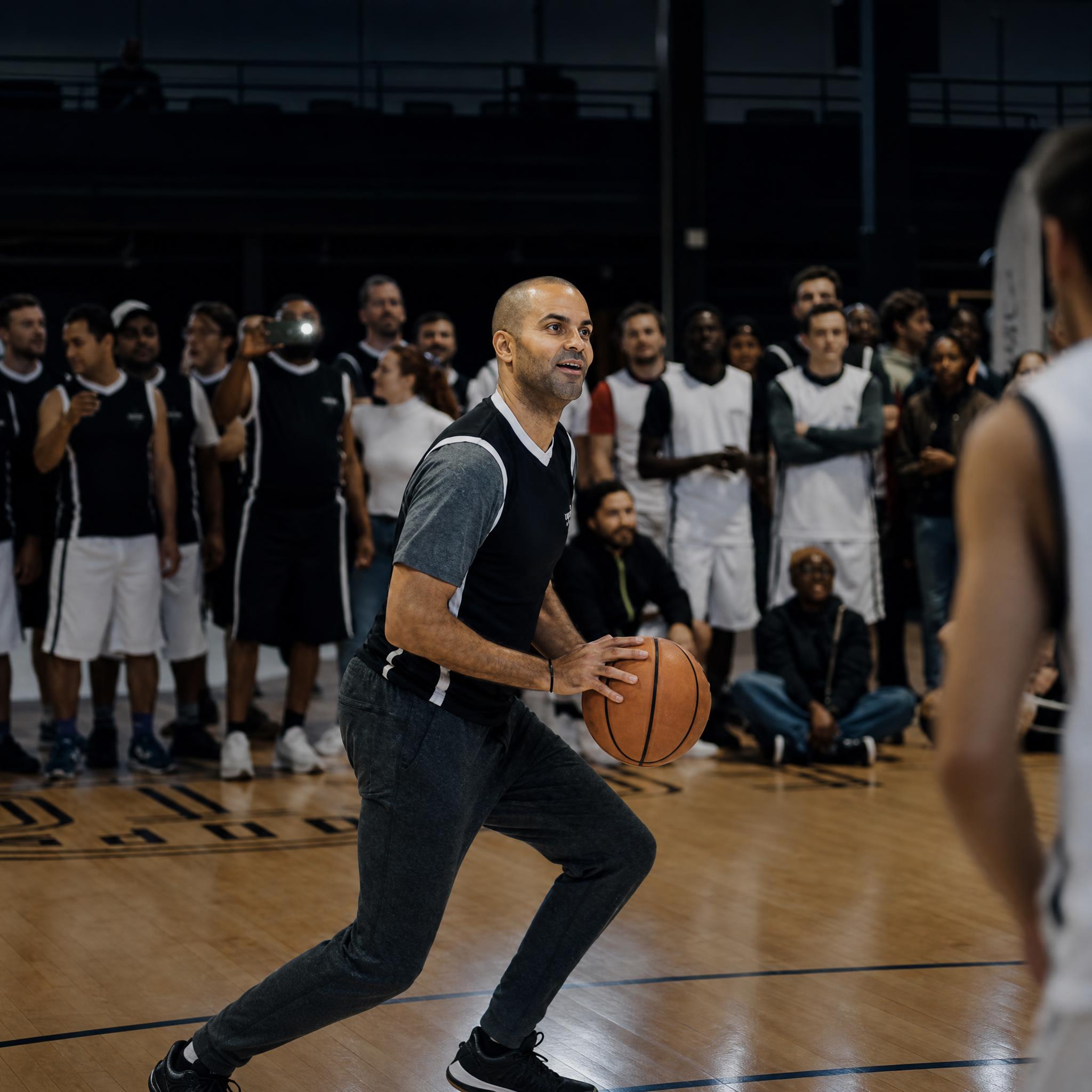 Tony Parker dans une salle Hoops Factory